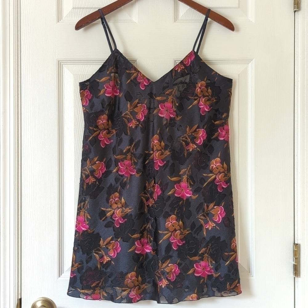 Victoria's Secret 80's Vintage Gold Label Sheer Floral Mini Slip Dress Navy M